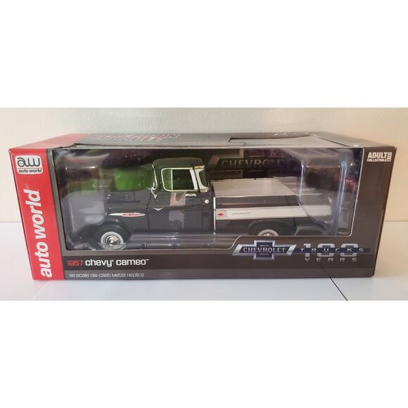 Auto World 1957 Chevy Cameo Pickup 1:18 Scale Jet Black NIB - Picture 1 of 7